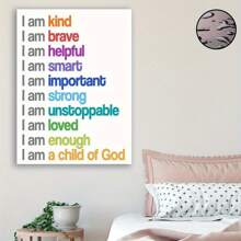 1 Pc "I Am A Child Of God" Children's Room Painting, Positive Affirmation Wood Frame Canvas Painting Thickness 2.25cm /0.9 Inches High Quality Wall Art Printed Poster Directly Hanging Wall Pictures Decorate Home Gifts, Living Room, Bathroom, Bedroom, Kitchen - Multicolor - View 6