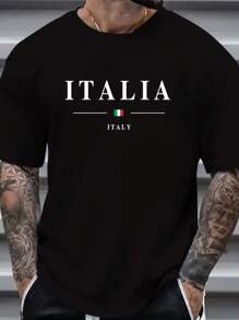Italian Printed T-Shirt - Flat Printed Men's T-Shirt, Striking Design 220g - 黑色 - 查看 1
