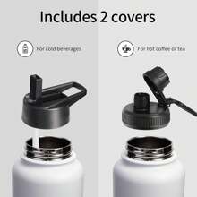 Termos Taza Acero Inoxidable 32oz/ 1L Litro Vaso Termico Con 2 Tapa 1 Popote Botella Fría/caliente - Negro - Ver 3