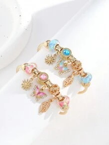 1 件不锈钢手链，带全息蝴蝶、树叶、雏菊吊饰、DIY 珠子，情人节时尚礼物，适合派对、节日、金色奢华风格情人节、妈妈、母亲、母亲节、礼物 - 金色薄荷藍 - 查看 5