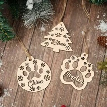 1 PC Personalized Wooden Pet Paw Print Ornament With Custom Name, Vintage Style Dog Paw Shaped Christmas Tree Decoration, Customizable Alphabet Tag For Pet Gifts, Holiday Party Decor