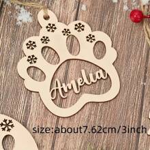 1 PC Personalized Wooden Pet Paw Print Ornament With Custom Name, Vintage Style Dog Paw Shaped Christmas Tree Decoration, Customizable Alphabet Tag For Pet Gifts, Holiday Party Decor