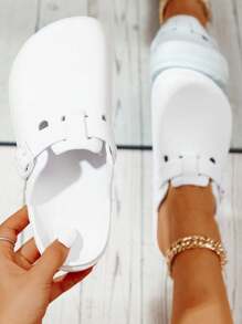 Women's Fashion Breathable Semi-Enclosed Water Shoes, Waterproof Beach Sandals, Lightweight House Slippers With Buckle Closure - White - View 1