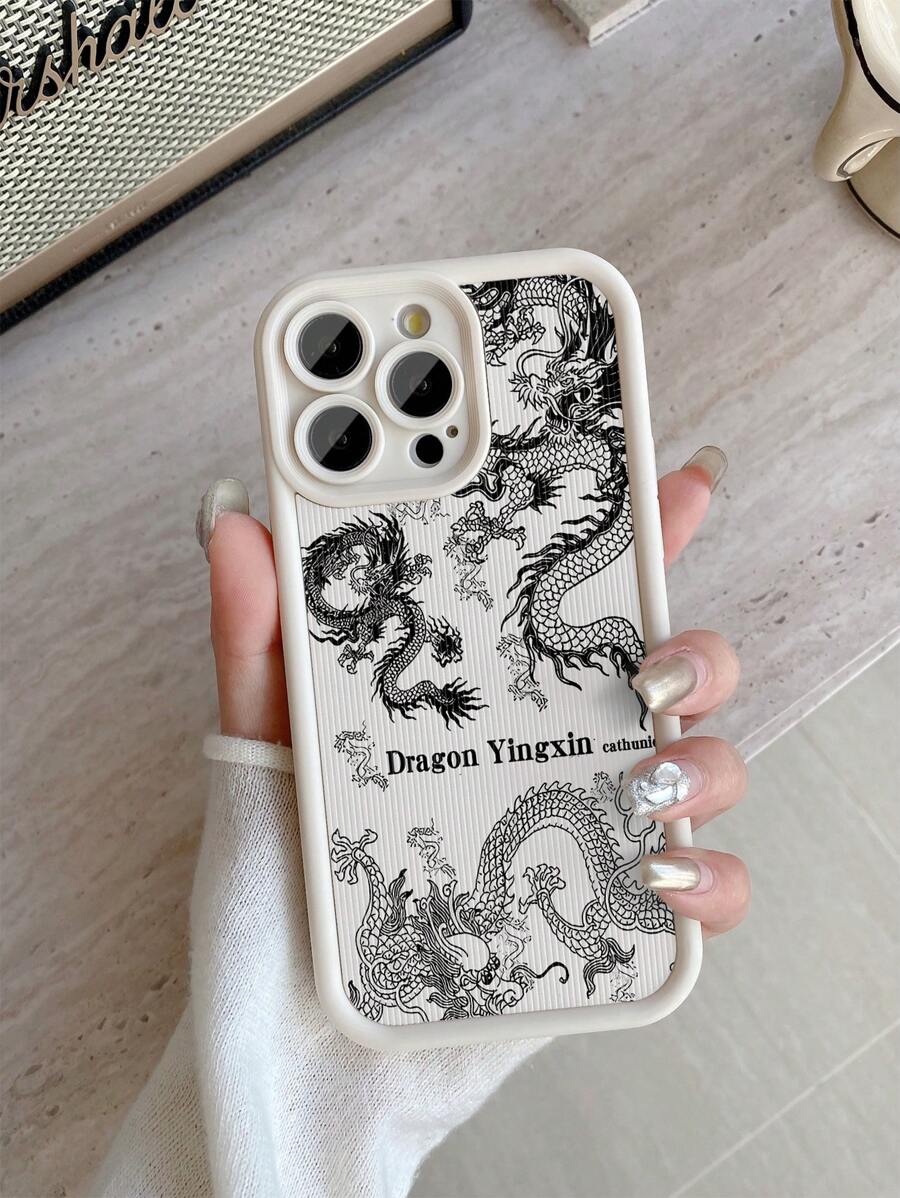 1 件奢华龙纹竖条纹玛瑙手机壳适用于 Apple///Redmi/Infinix/Vivo/Oppo - 米色 - 查看 1