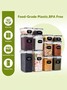 24pcs Airtight Food Storage Containers With Labels And Markers, Capacity For Cereal, Pasta, Flour, Sugar - Dishwasher  - Perfect For Back To School, College, And Kitchen Organization. - Đen và trắng - Xem 4