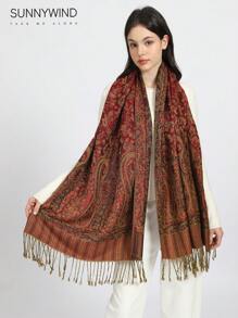 1pc Paisley Jacquard Scarf, All Season - Burgundy - View 6