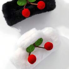 1 pieza Nuevo Ganchos para el cabello de moda dulce y sencilla en blanco y negro con diseño de cereza de felpa, estilo callejero lindo para otoño/invierno