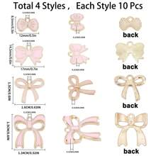 10/40Pcs 4 Style Romantic Enamel Flat Bowknot Charms Pink Bowknot Kawaii Dangle Pendants Bulk For Women Jewelry Making Earrings Necklace Bracelets Valentine's Day DIY CraftsSupplies