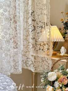 Bộ rèm cửa voan jacquard cổ điển 1 mảnh có túi đựng thanh treo, tấm trang trí thêu ren lưới polyester cho phòng ngủ, nhà bếp, nhà hàng - Có thể giặt được, không lót, chủ đề lãng mạn, dùng được cho mọi mùa - Màu be - Xem 9