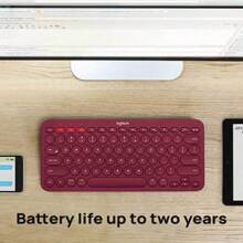 Logitech 无线蓝牙键盘 K380，时尚风格，便携轻巧，兼容笔记本电脑、安卓手机、平板电脑、iPad，支持多设备连接（红色） - 紅色 - 查看 3