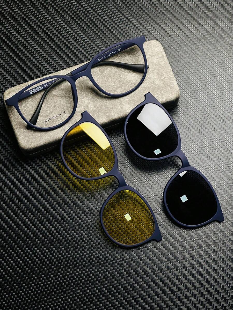 Round Clip On Glasses Frame TR-90 Material With Spring - Màu xanh lam - Xem 1