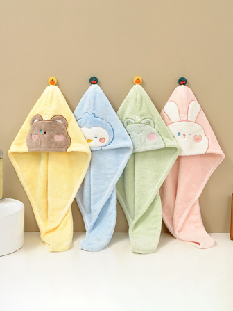 2 件装毛绒卡通刺绣速干毛巾头巾，柔软吸水发巾，免吹干发帽，2024 年新款毛巾和浴帽