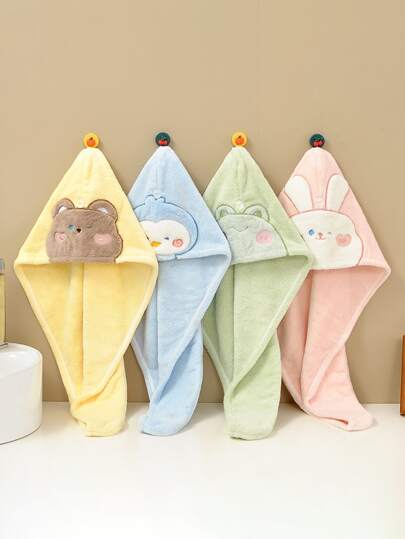 2 件装毛绒卡通刺绣速干毛巾头巾，柔软吸水发巾，免吹干发帽，2024 年新款毛巾和浴帽