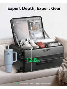 22149 LUGGEX 行李箱套装 2 件，可扩展 20 英寸随身行李箱和 28 英寸托运行李箱，带前开口（黑色，20/28）旅行行李箱手提箱耐用旅行行李防水行李箱套装 - 黑色 - 查看 3