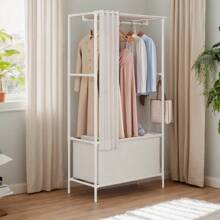 1pc Simple Cloth Wardrobe Home Bedroom Dustproof Dormitory Rental Room Assembly Hanging Small Wardrobe Economic New Storage Cabinet - White - View 5