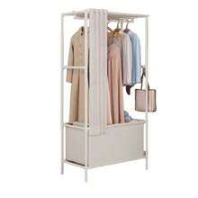 1pc Simple Cloth Wardrobe Home Bedroom Dustproof Dormitory Rental Room Assembly Hanging Small Wardrobe Economic New Storage Cabinet - White - View 3