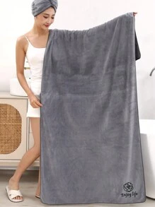 2件套女士柔软吸水超大浴巾（90*180厘米）+ 25*65厘米浴帽，家居浴室装饰，秋季装饰，返校季，适用于美容院、酒店、运动场所、家庭浴室等，可作浴巾、护肤浴巾。 - 灰色刺繡加大浴巾浴帽2件 - 查看 9