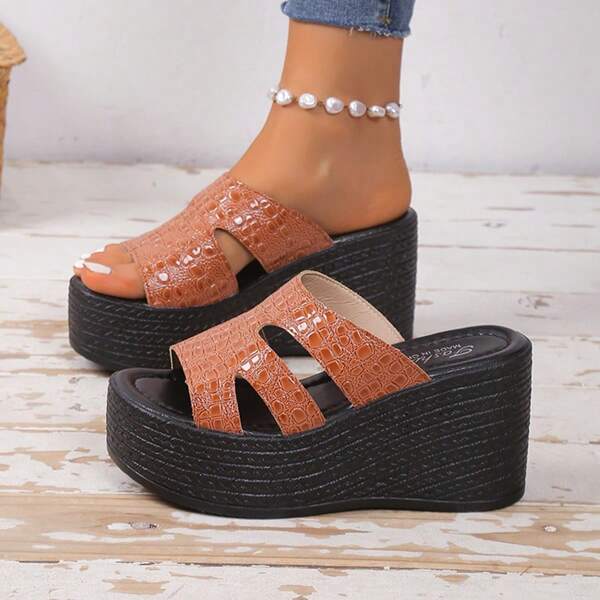 Sandalias de plataforma con cuña impermeables para mujer, con suela gruesa, tipo chanclas casual para vacaciones en la playa, cómodas sandalias con suela ancha, para primavera/verano