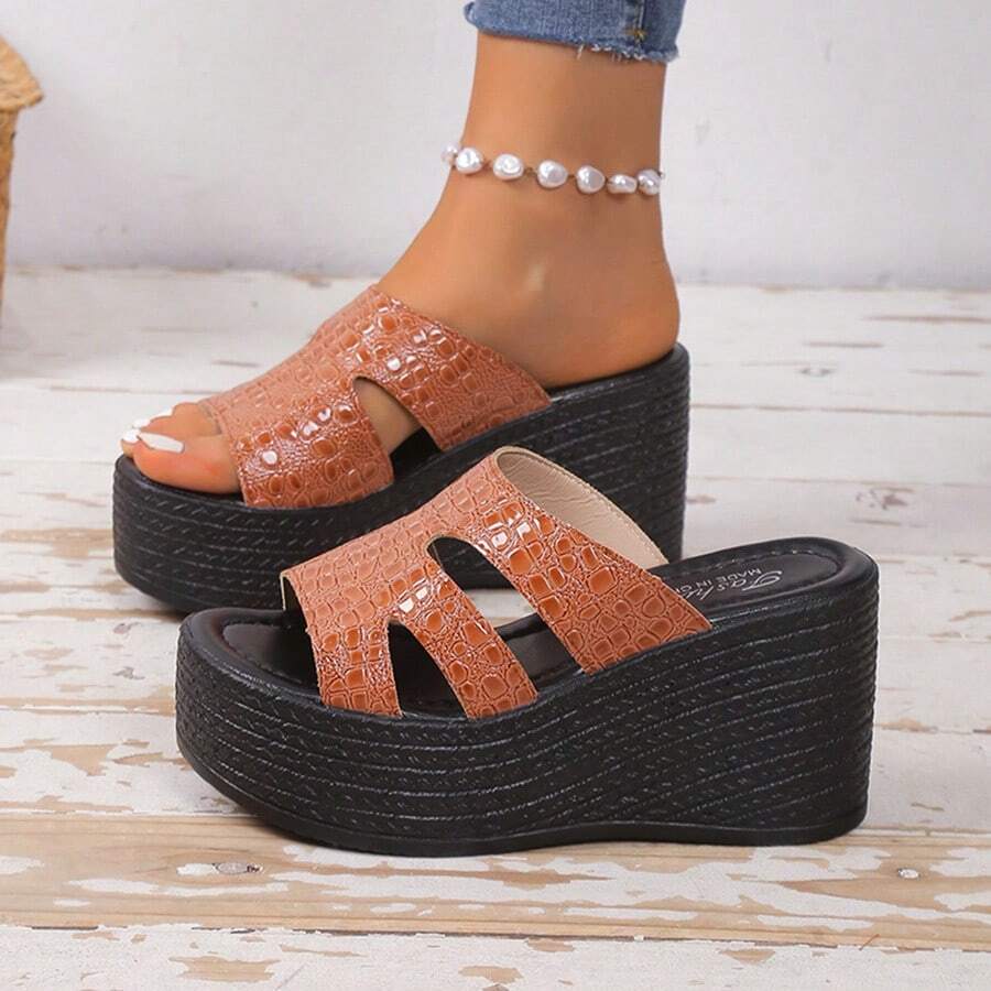 女士防水厚底坡跟凉鞋，厚底一脚蹬海滩度假休闲拖鞋，舒适厚底凉鞋，春夏