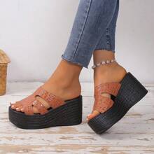 女士防水厚底坡跟凉鞋，厚底一脚蹬海滩度假休闲拖鞋，舒适厚底凉鞋，春夏