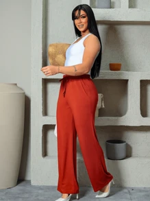 Women's Palazzo Pants With Pocket Viscolycra Fabric - 駝色 - 查看 1