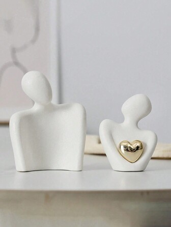 1pc Heart-Shape Golden-Plated Abstract Artistic Figurine, Couple Embracing Decoration ,Suitable For Home Decor, Bedroom Decor, Office And Students, The Best Gift,Springtime,Christmas Decorations,Storage,Wedding Decor,House Decor,Jewelry Organiser,Party Decorations