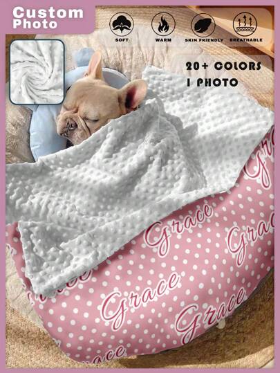 1pc Custom Cat/Dog Velvet Blanket With Name,Custom Cat/Dog Face Name Blanket,Custom Cat/Dog Blanket With Photo,Love Pattern,Pet Blanket With Double Layer Dotted Backing, Soothing Raised Dots Material,Dog Face Blanket For Memorial Gift, Soft Face Blanket, Personalized Gift For Pet,Pet Gifts