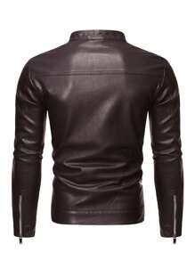 Giacca in pelle vintage casual da motociclista per uomo, per primavera e autunno