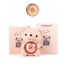 1Pc Creative Rotating Rose Jewelry Box Red Soap Flower Bear Gifts Box Pink Necklace Storage Ring Gift Case For Women
