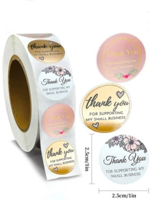 Rollo de 500 pegatinas con flores y texto 'Gracias' - Ideal para regalos de Acción de Gracias y decoración de tarjetas