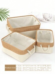 1pc Two Tone Storage Basket, Beige Polyester Desktop Organizer, For Home
