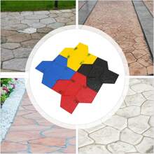 CNCEST 4 Pcs Concrete Stamping Molds Concrete Stamp Mat Set W/Handle Stone Texture Stamps For Concrete Portable Concrete Stamping Molds For Wall & Floor, 23.23*23.23*0.55in, Blue, Red, Yellow, Black - Multicolor - View 3