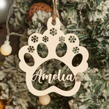 1 PC Personalized Wooden Pet Paw Print Ornament With Custom Name, Vintage Style Dog Paw Shaped Christmas Tree Decoration, Customizable Alphabet Tag For Pet Gifts, Holiday Party Decor
