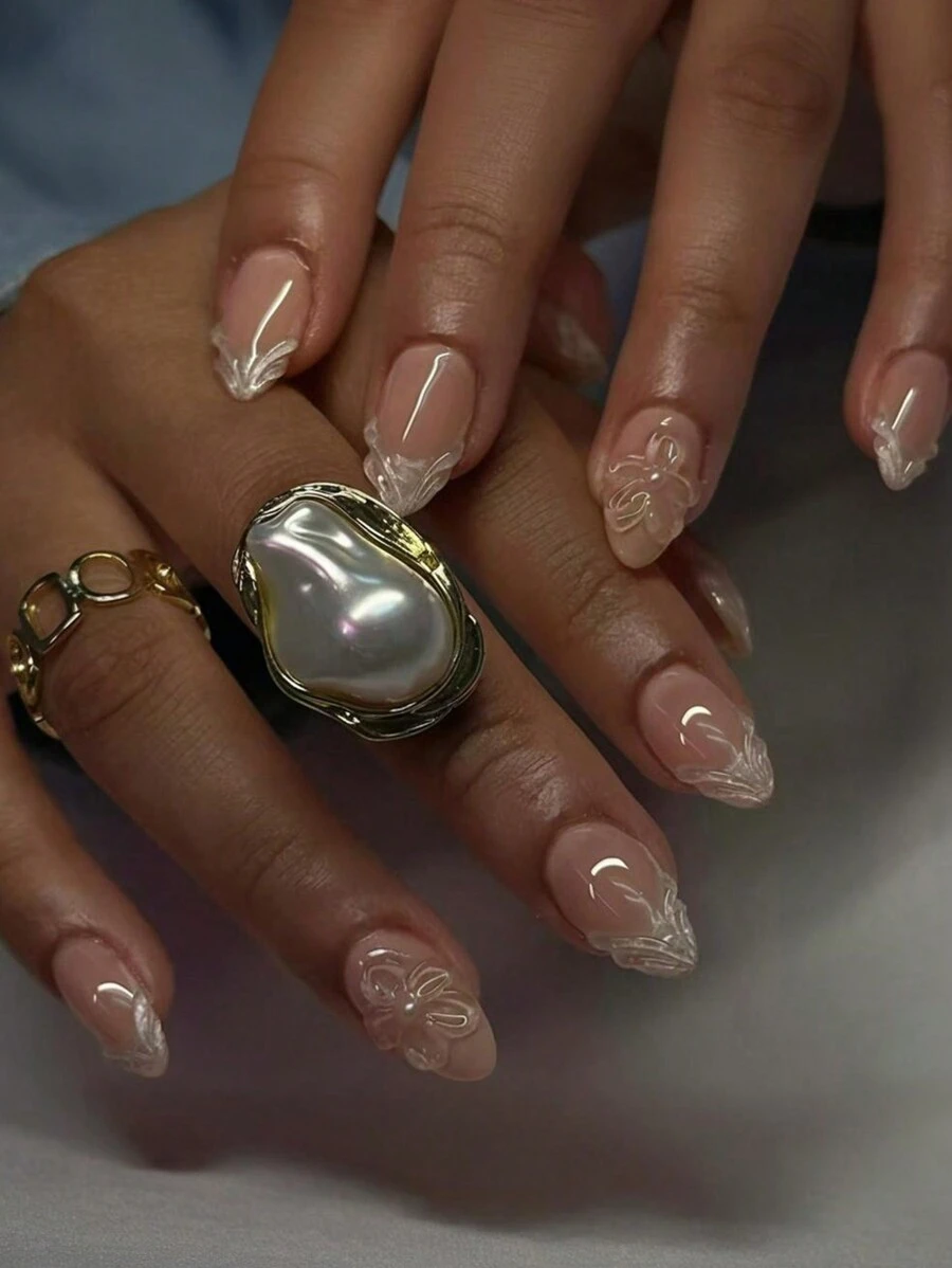 24 miếng dán móng tay kiểu Pháp màu trắng, ngắn, phủ kín toàn bộ móng, có các màu hồng, màu da, màu trắng, phù hợp cho phụ nữ và bé gái, dụng cụ làm móng nghệ thuật, trang trí móng tay dịp Giáng sinh. - Nhiều màu - Xem 1