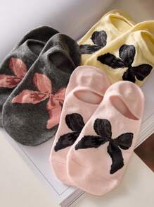 3 双女士隐形袜子，蝴蝶结个性流行短袜，颜色随机 - 彩色 - 查看 2