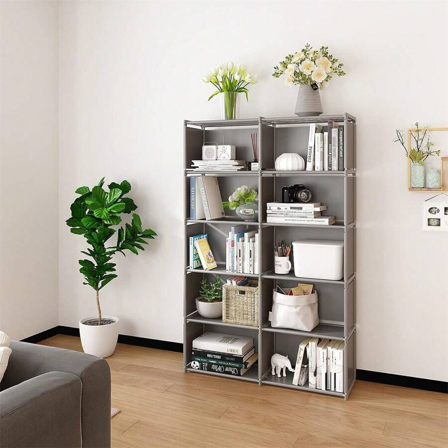 10 Cube Bookcase Shelf Display Furniture Storage Shelving Unit Livingroom Office - Grey - View 1
