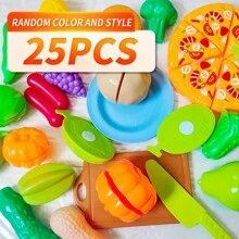 25pcs/Set Random Kitchen Vegetable & Fruit Learning Cutting Play Set, Educational Toy Gift For Young Children, Suitable For Girls And Boys, Great For Christmas Or Holiday