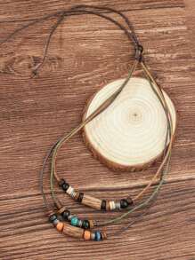 1 件复古圆珠多层项链，适合女性日常佩戴 - 棕色 - 查看 3