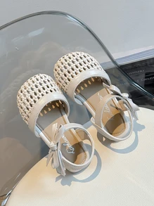 1 Pair Girl's Simple Minimalist Flat Sandals With PU Upper, Lining, Insole, Round Toe, Non-Slip Sole, Open Toe, Suitable For Summer - Beige - View 1