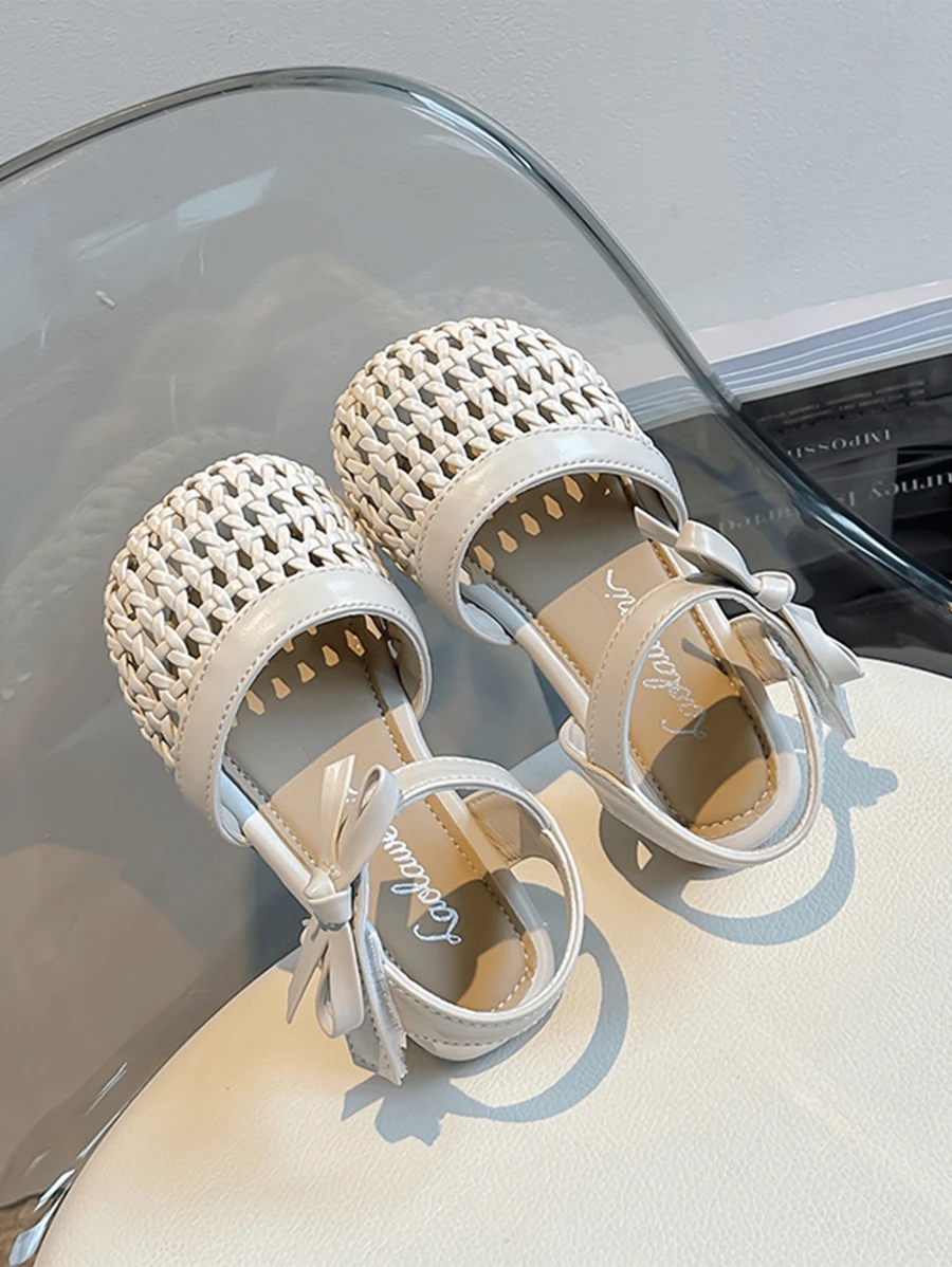 1 Pair Girl's Simple Minimalist Flat Sandals With PU Upper, Lining, Insole, Round Toe, Non-Slip Sole, Open Toe, Suitable For Summer - Beige - View 1