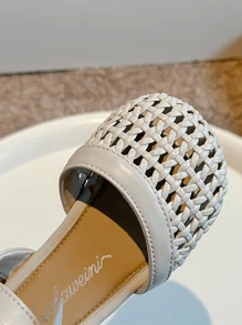 1 Pair Girl's Simple Minimalist Flat Sandals With PU Upper, Lining, Insole, Round Toe, Non-Slip Sole, Open Toe, Suitable For Summer - Beige - View 5