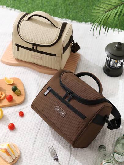 1Pc Large Capacity Lunch Bag, Portable Insulated Lunch Box With Shoulder Strap, Thickened Shoulder Picnic Tote Bag, Multicolor Reusable Leakproof Cooler Bag With Handle And Zipper, For Travel, Work, School Picnic Bag, School Lunch Box