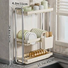 Stainless Steel Bowl & Plate Storage Rack, Kitchen Narrow Counter Dish Drainer, Multi-Function Cutlery Organizer Box - Grey - View 4