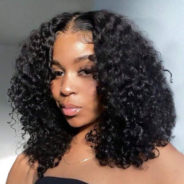 14 Inch Short Bob Wigs 13x4 Deep Water Wave Bob Wig Human Hair 180% Density Deep Curly 100% Virgin Human Hair Pre Plucked Wet And Wavy Glueless Transparent Lace Frontal Wig For Women Natural Hairline