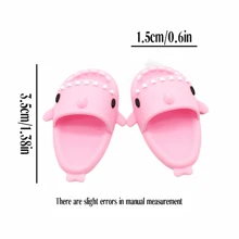 1 par de lindas zapatillas de casa con diseño de hámster de dibujos animados y oso dorado, zapatillas de casa coloridas, zapatillas de tiburón en miniatura, accesorios para fotos, zapatos de muñeca