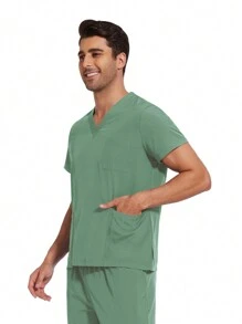 Scrubs Sets Men Multicolour Short Sleeve Tops+Jogger Pants Suit Nursing Joggers Pet Veterinary Work Scrubs Uniform Men Nurse Sets - Mint Green - View 5