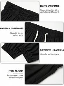 Pure Color Simple Binding Leg Men's Sports Pants, Fabric Quick-Drying, Breathable, Waist Drawstring, Men's Versatile Sports Pants, Casual Trousers - màu đen - Xem 4