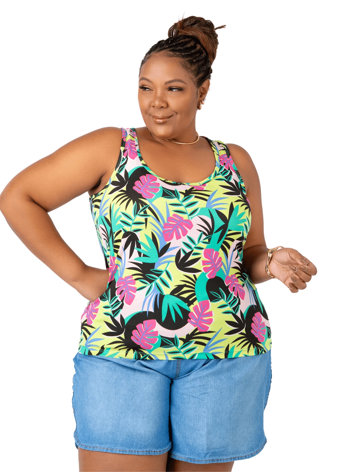 Women's Printed Plus Size Tank Top - 玫紅色 - 查看 1