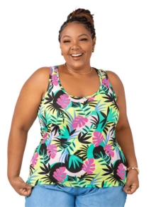 Women's Printed Plus Size Tank Top - 玫紅色 - 查看 3