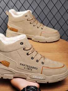 2024 New Stylish Men Boots, British Style Ankle Cargo Boots, Winter Warm Fur Lining Snow Boots - Beige - View 8